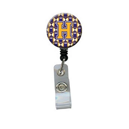CAROLINES TREASURES Letter H Football Purple and Gold Retractable Badge Reel CJ1064-HBR